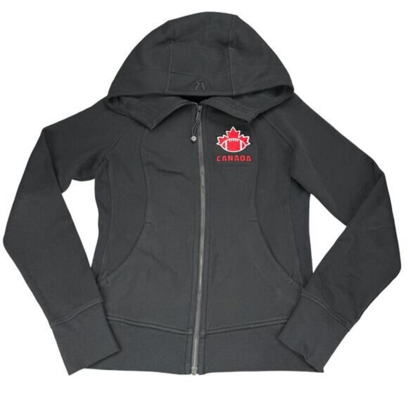 LULULEMON Scuba Hoodie Football Canada Light Cotton Fleece Size 6 Washed Black - Picture 2 of 6